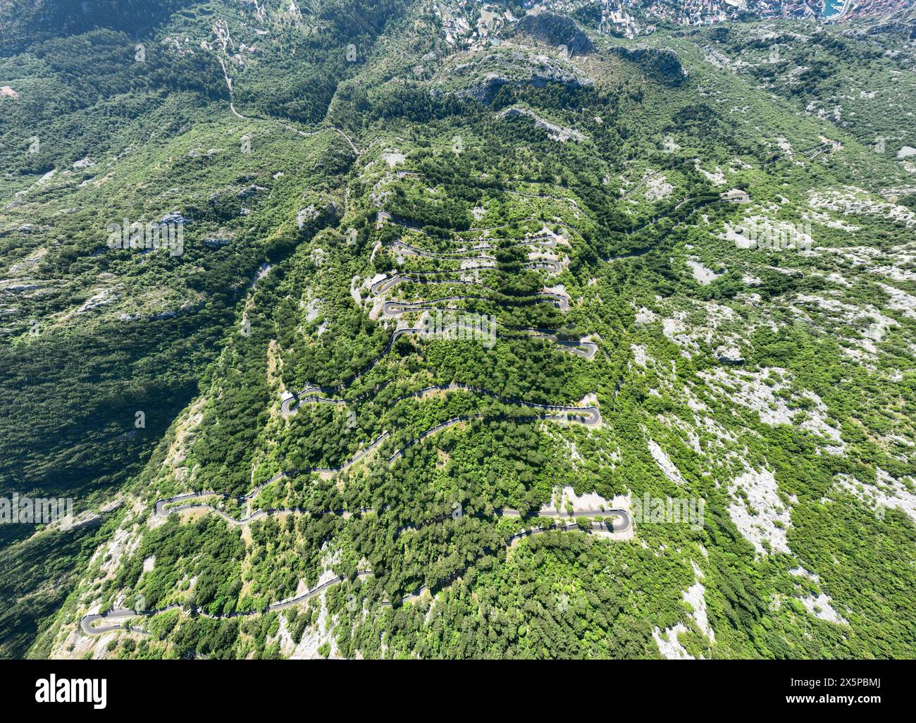 Aerial view of a mountain serpentine road in Kotor, Montenegro Stock