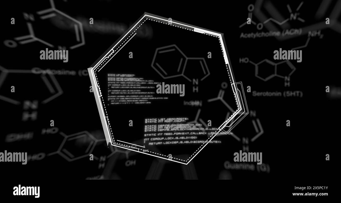 Image of data processing and shapes on black background Stock Photo