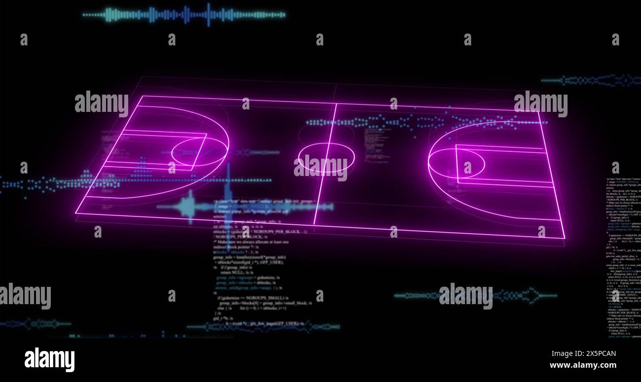 Image of neon stadium over data processing on black background Stock Photo