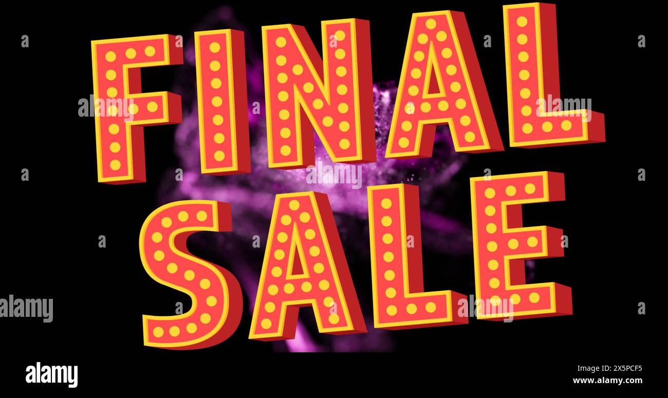 Bright yellow text reading FINAL SALE stands out against dark, sparkly background Stock Photo