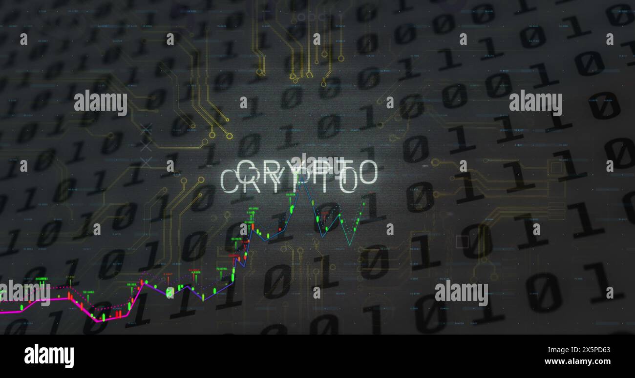 Image of data processing over crypto text Stock Photo