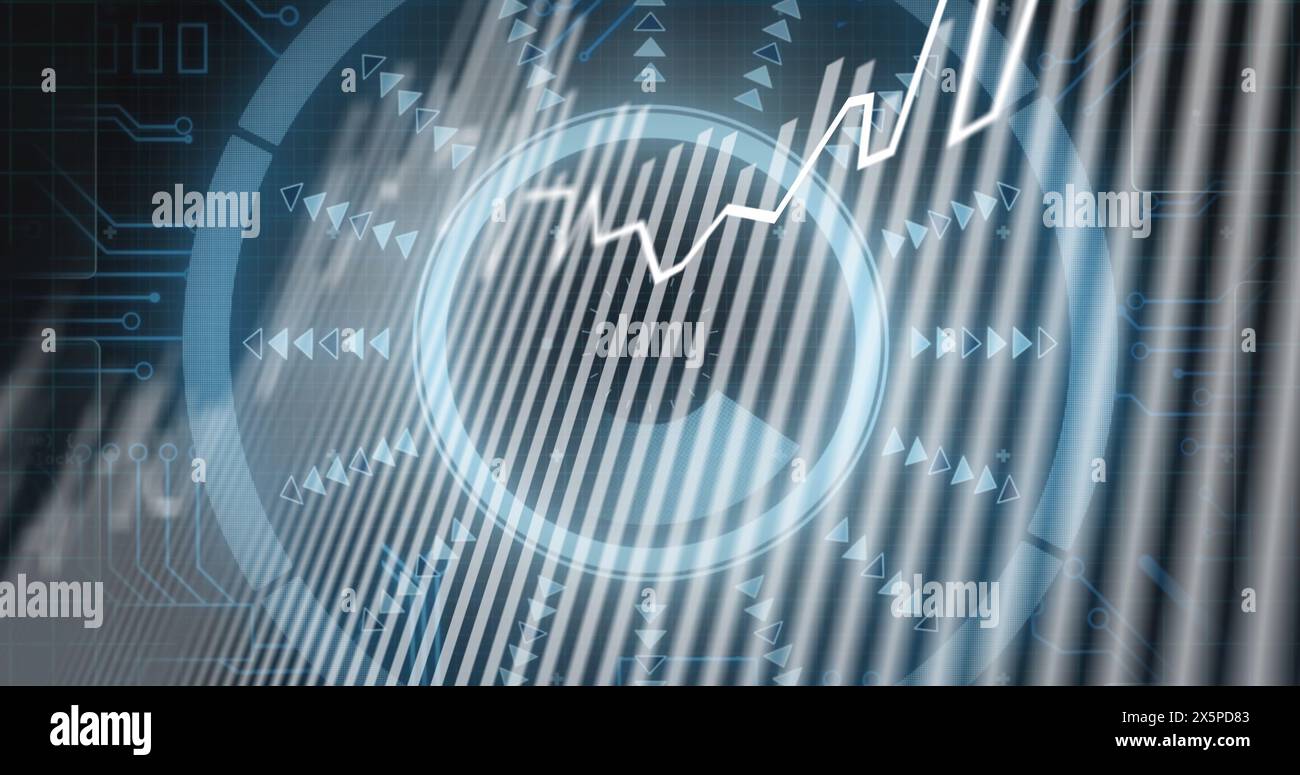 Image of processing circle and integrated circuit in digital space Stock Photo