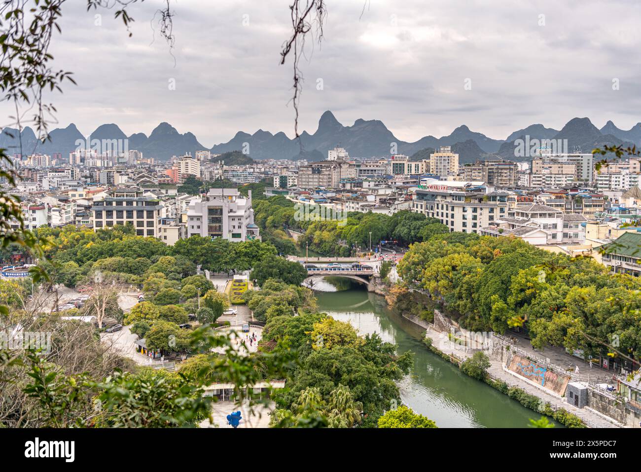 Panoramic view of Guilin city, China. River view, copy space for text Stock Photo