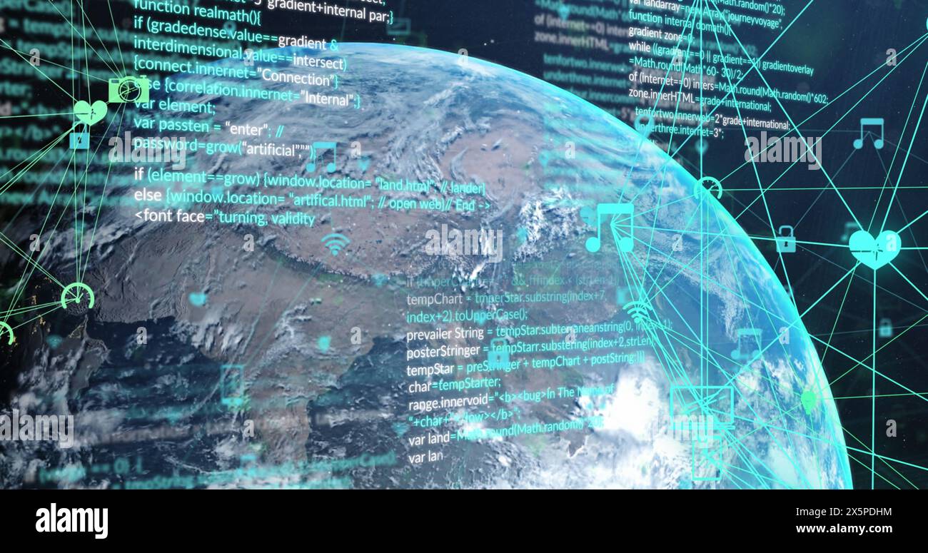 Image of eco icons and data processing over globe Stock Photo