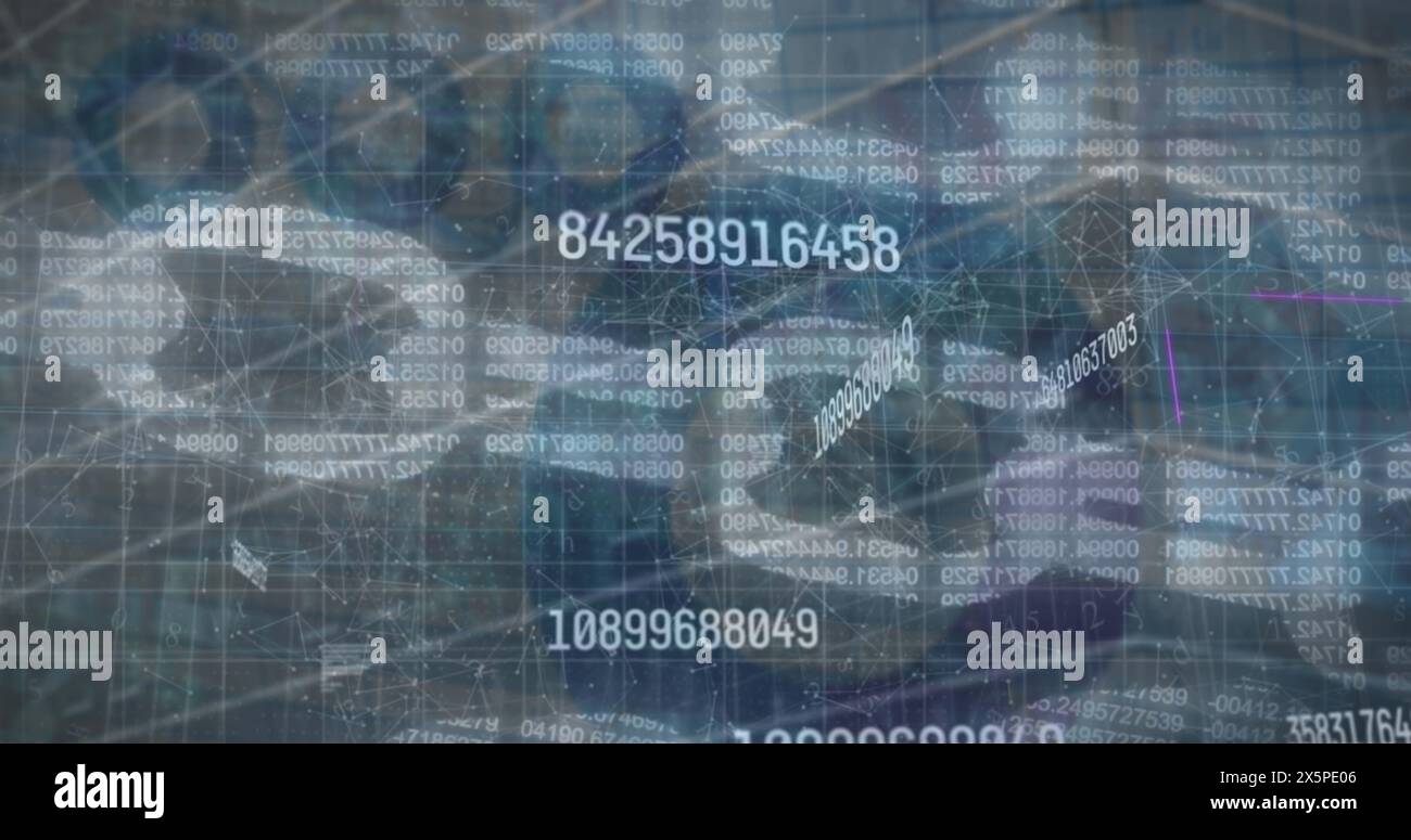 Image of financial data processing over online security chains Stock Photo