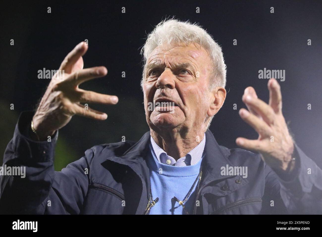 Lecco, Italy. 10th May, 2024. honorary president Angelo Battazza (Lecco) during the fans' protest after the Serie BKT match between Lecco and Modena at Stadio Mario Rigamonti-Mario Ceppi on May 10, 2024 in Lecco, Italy.(Photo by Matteo Bonacina/LiveMedia) Credit: Independent Photo Agency/Alamy Live News Stock Photo