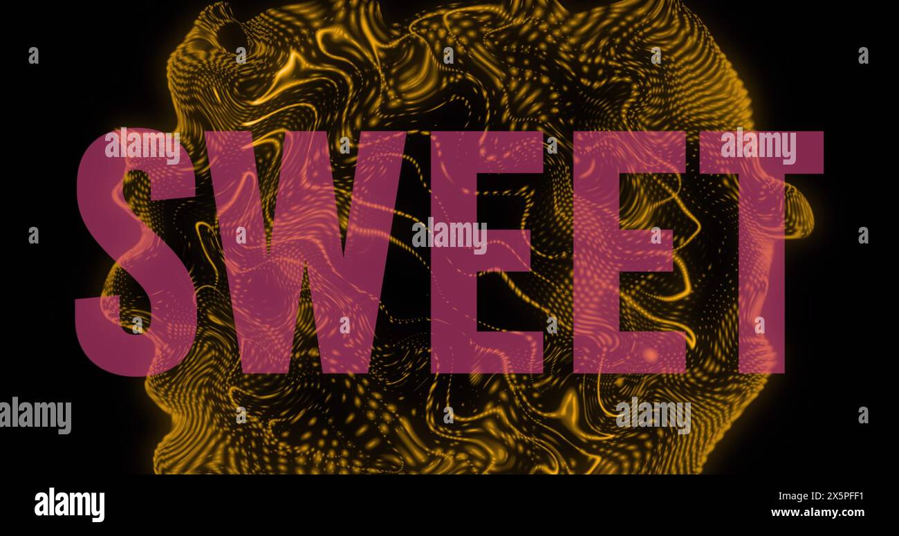 Image of sweet text over dynamic abstract pattern over black background Stock Photo