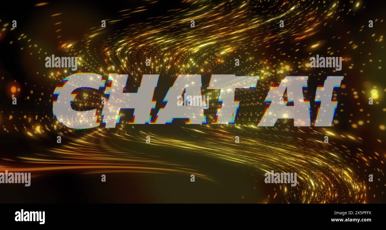 Image of chat ai text over dynamic abstract pattern over black background Stock Photo