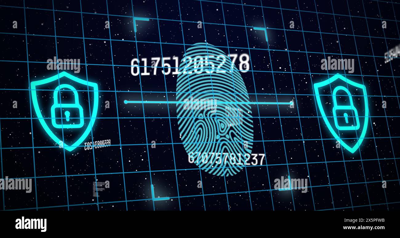 Image of data processing over fingerprint Stock Photo