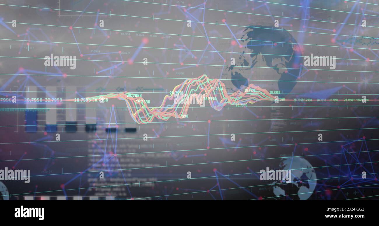 Image of data processing over blue background Stock Photo