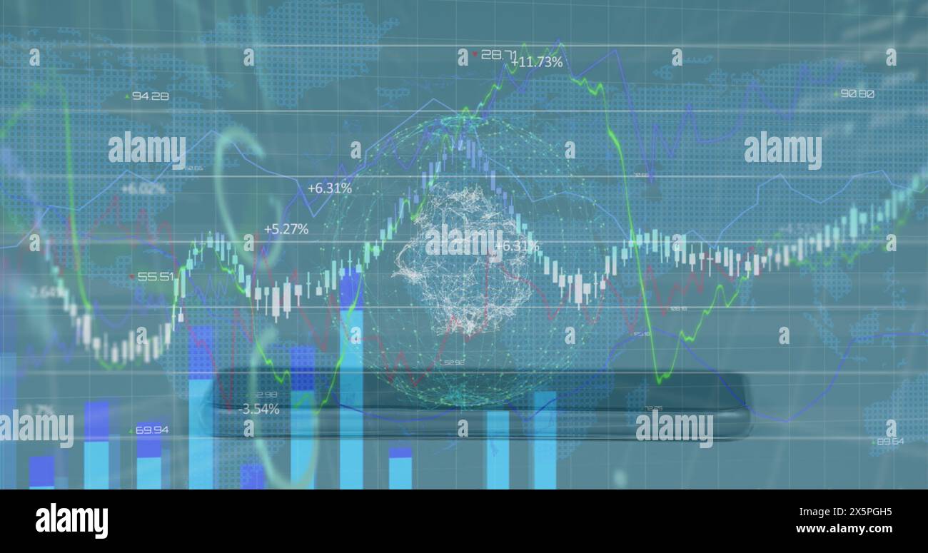 Image of data processing over smartphone Stock Photo