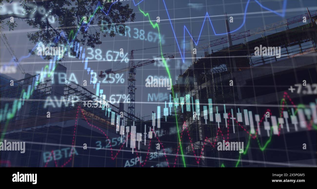 Image of financial data and graphs over city buildings Stock Photo - Alamy