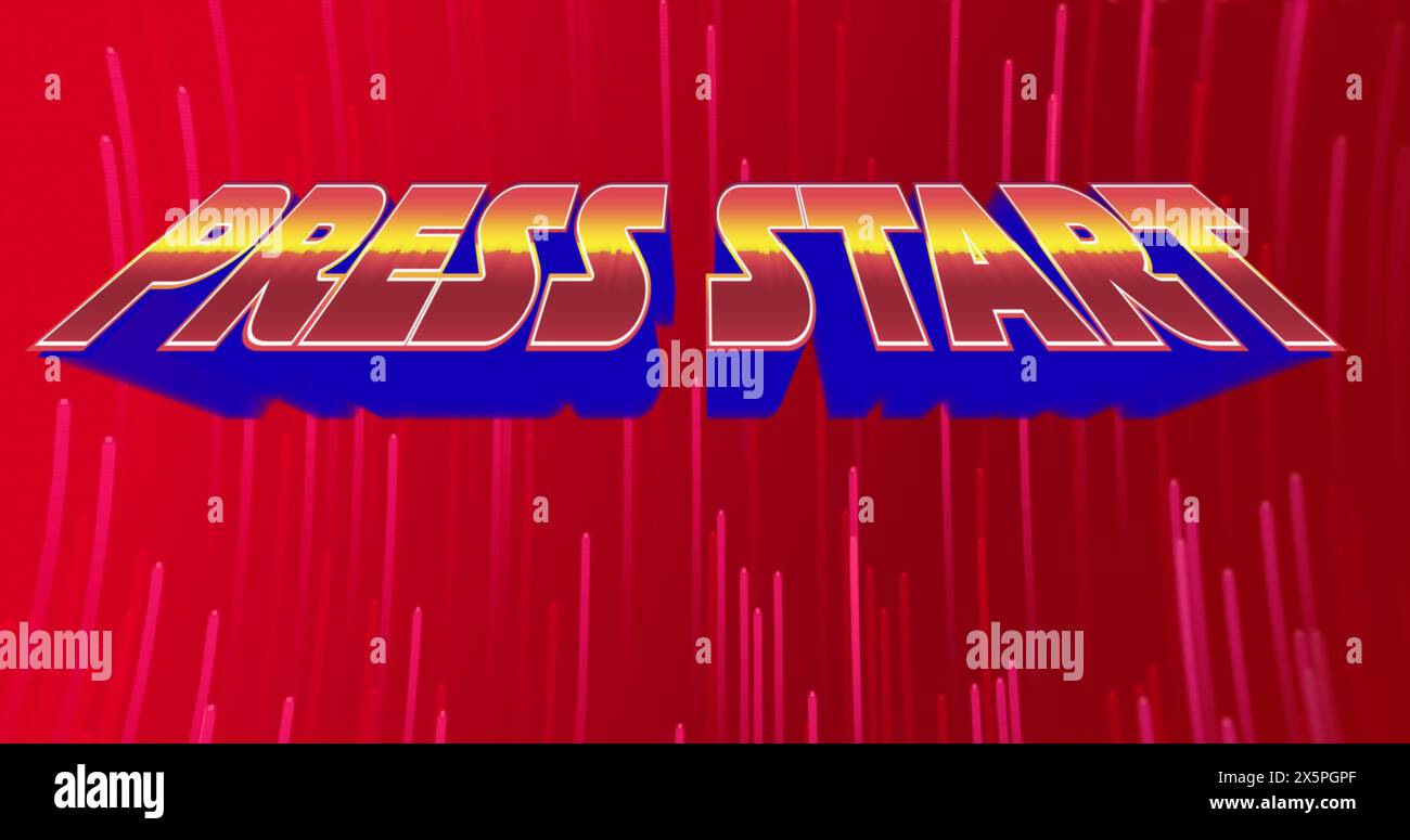 Image of press start text over light trails Stock Photo