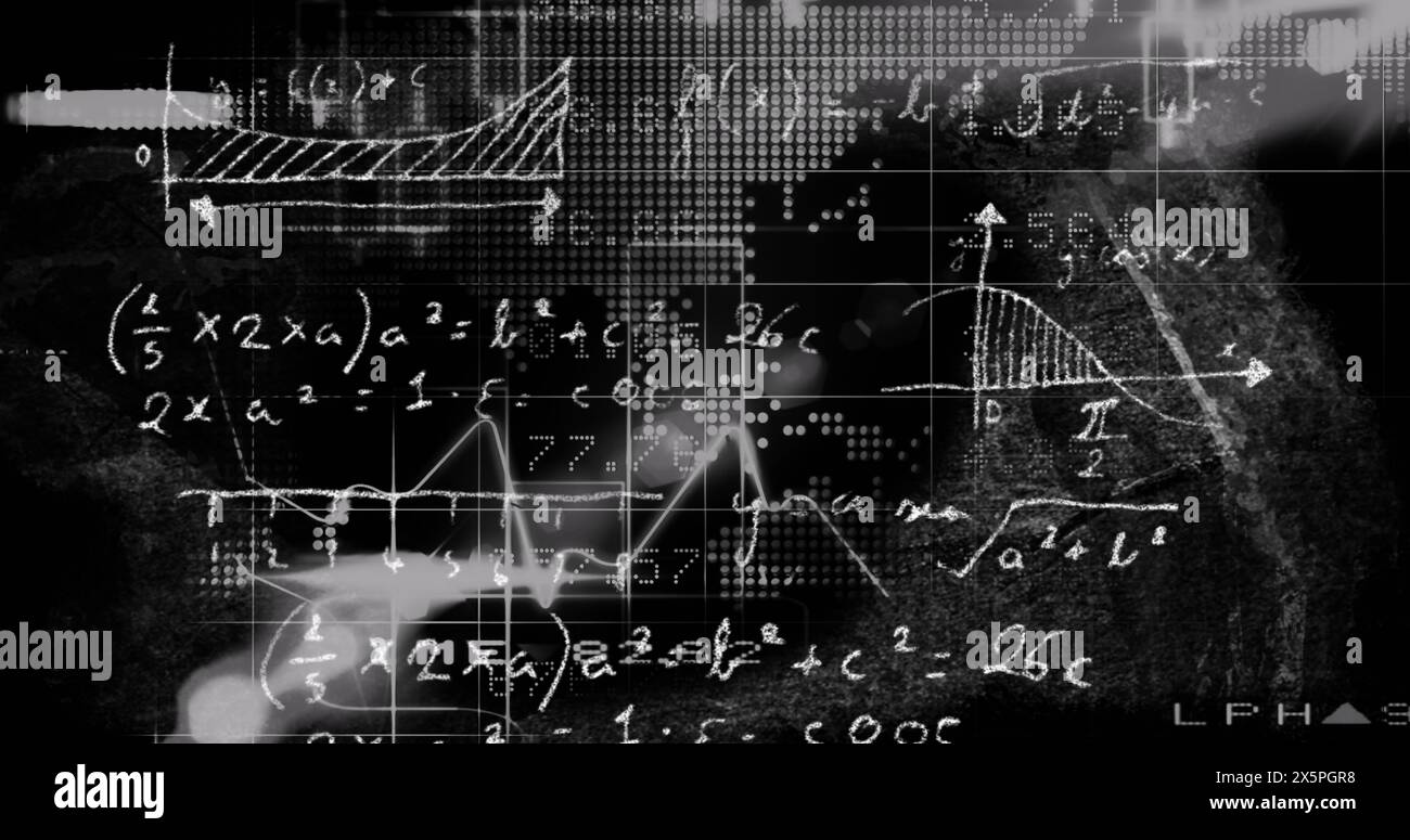 This image features mathematical formulae appearing on a black and ...