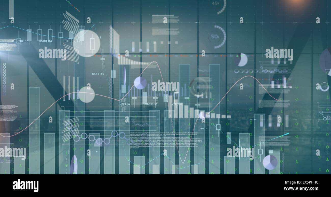 Image of data processing over cityscape Stock Photo