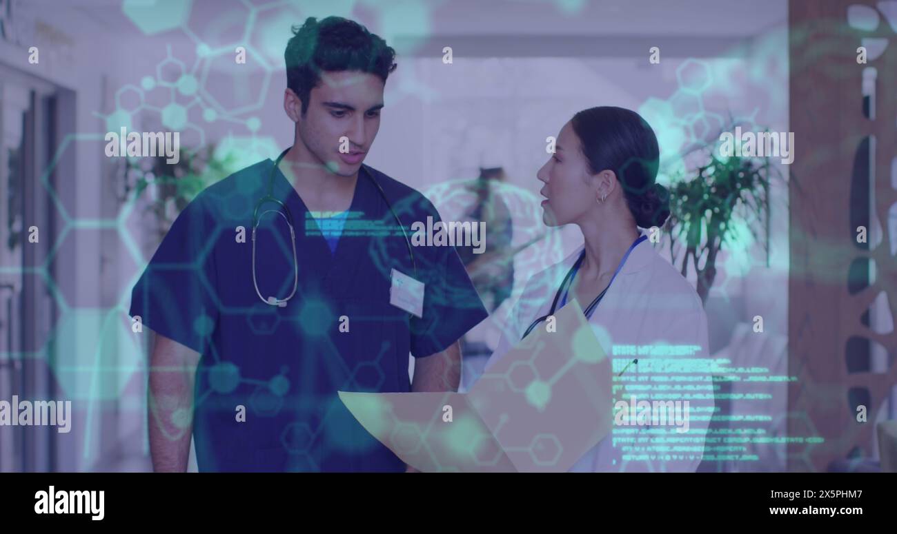 Image of scientific data processing over diverse doctors Stock Photo