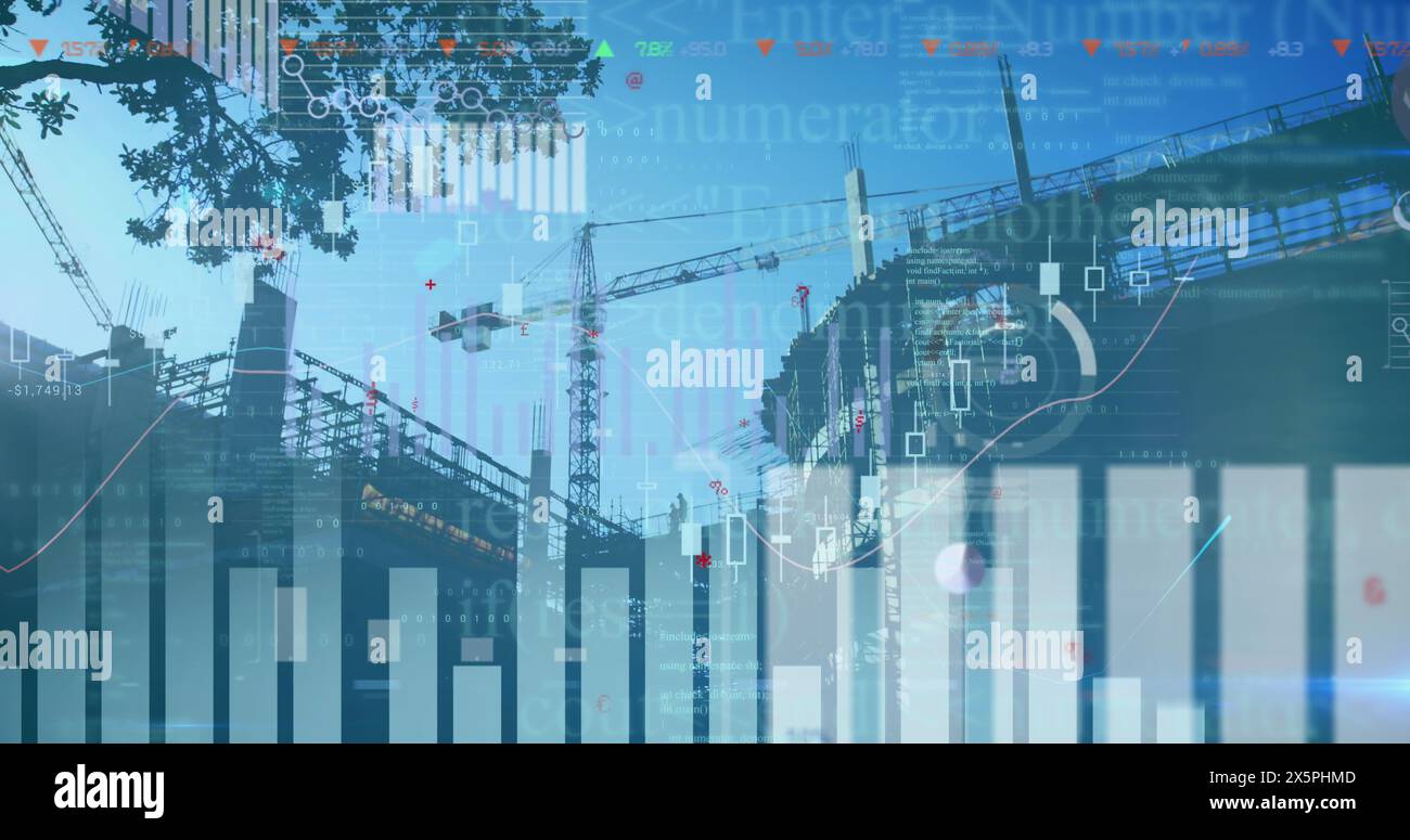 Image of data processing over cityscape Stock Photo