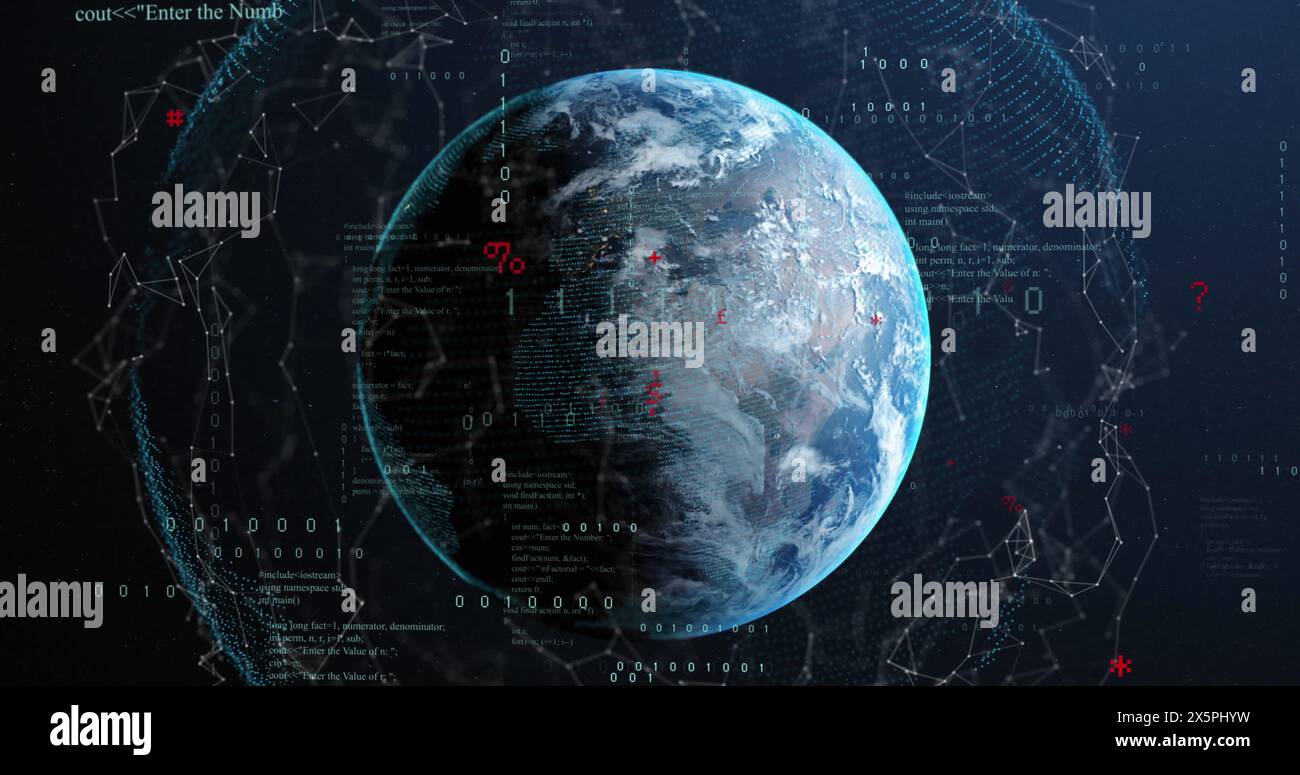 Image of connected dots and binary codes with programming language ...