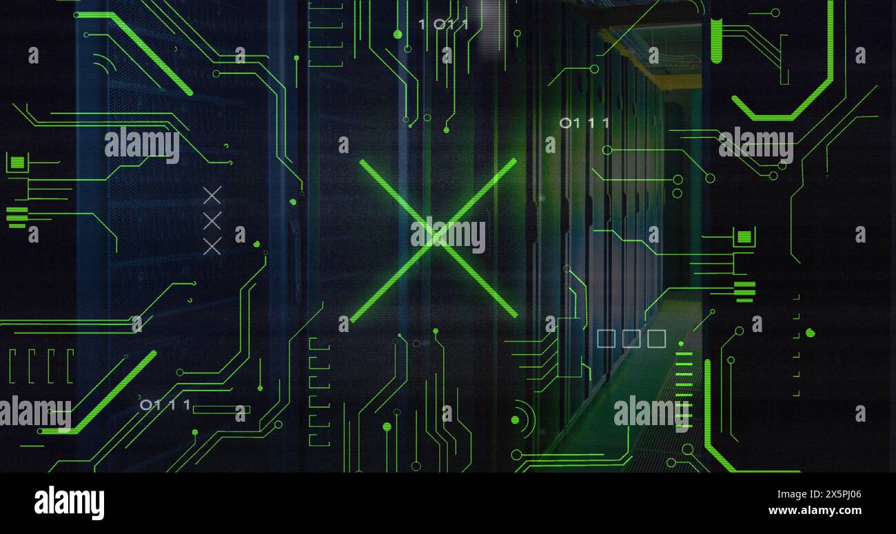 Image of shapes and data processing on black background Stock Photo