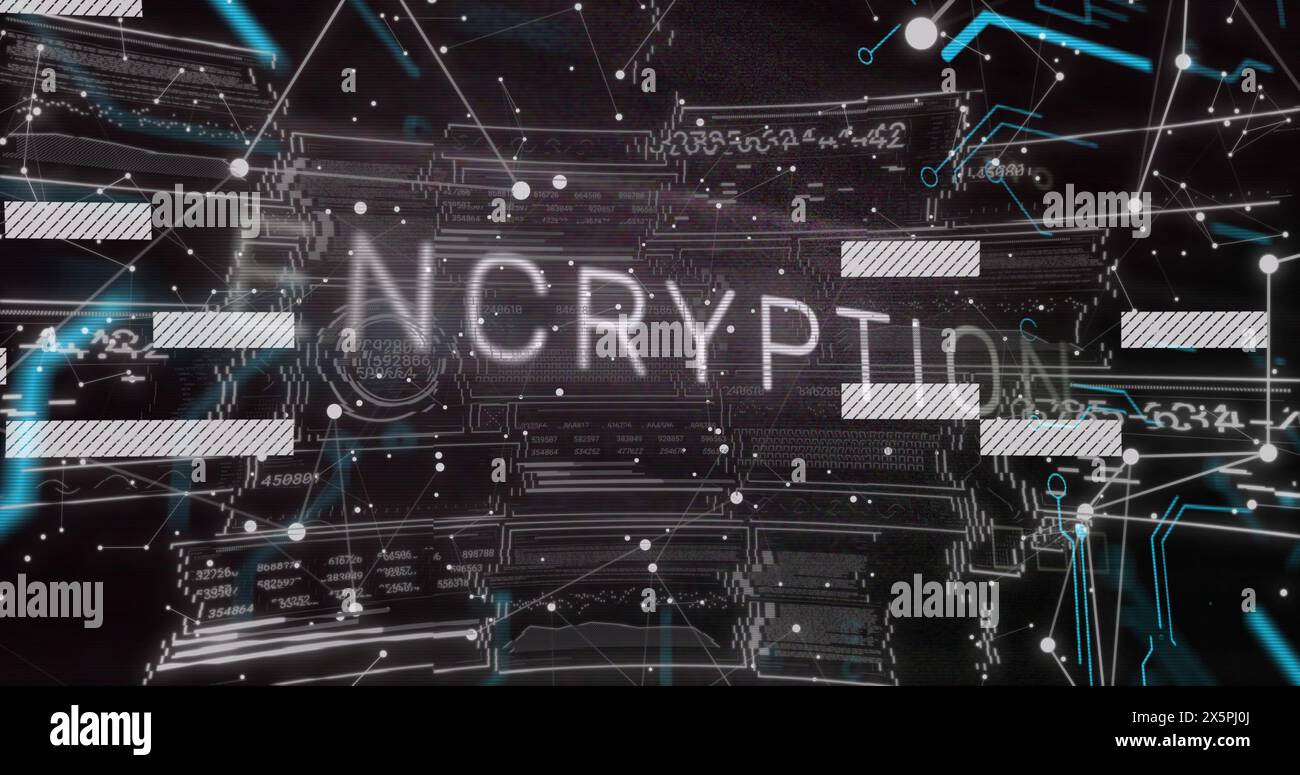 Image of encryption text with connected dots over graphs, changing ...