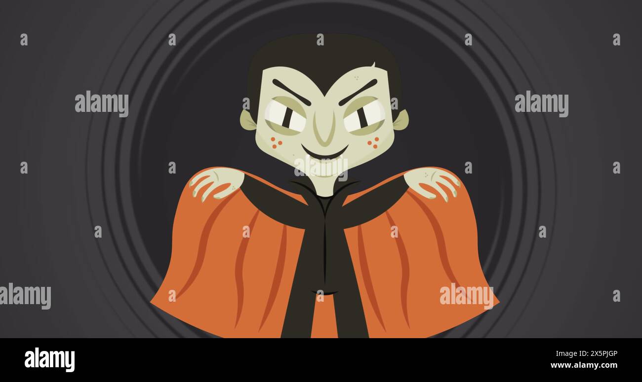 Image of halloween vampire and circles on grey background Stock Photo