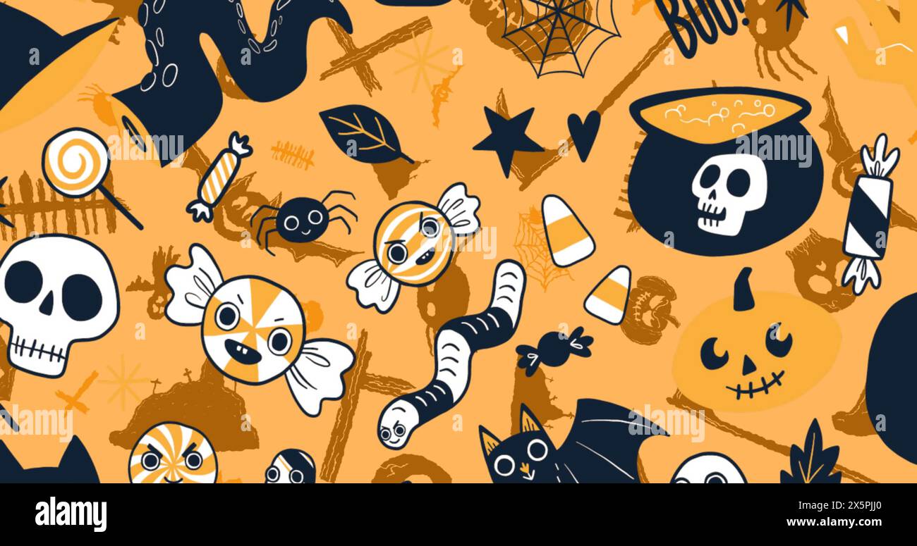 Image of halloween characters on yellow background Stock Photo