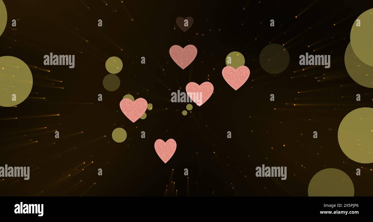 Image of hearts over spots and light trails Stock Photo - Alamy