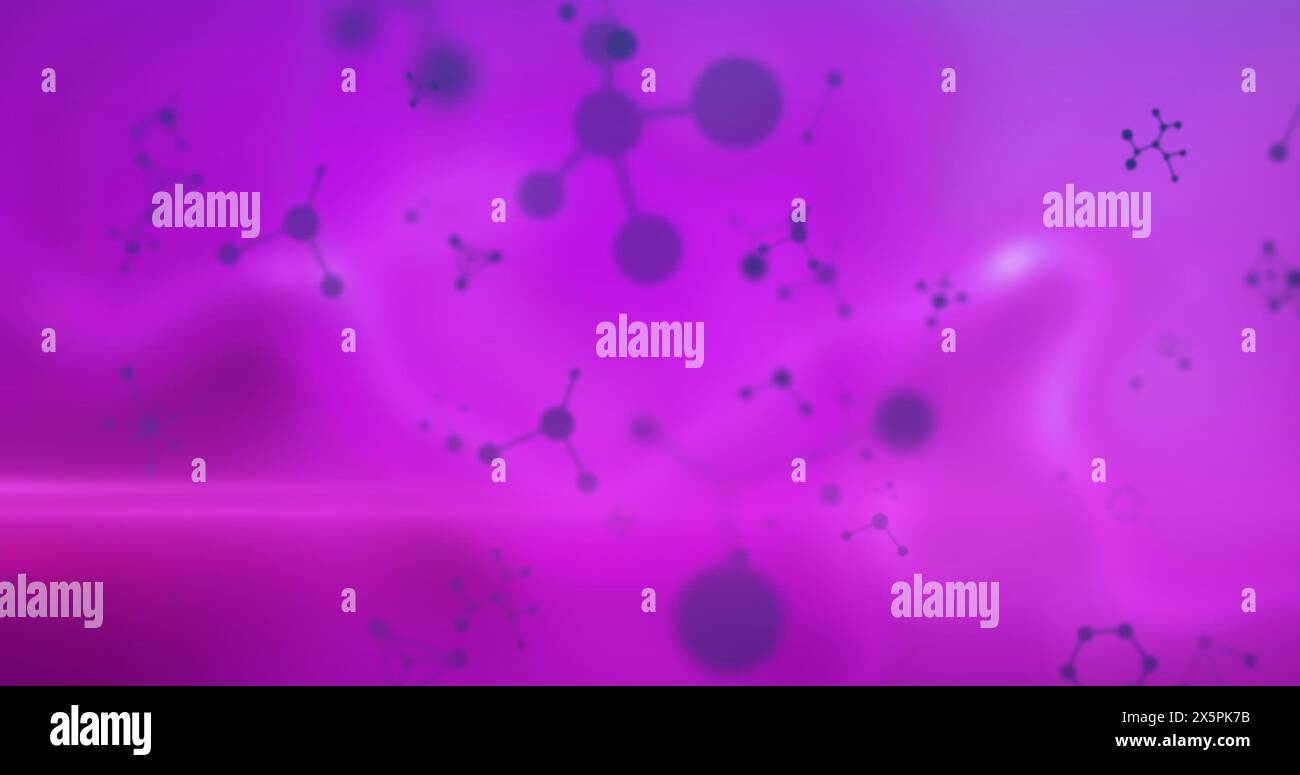 Image of molecules over purple background Stock Photo