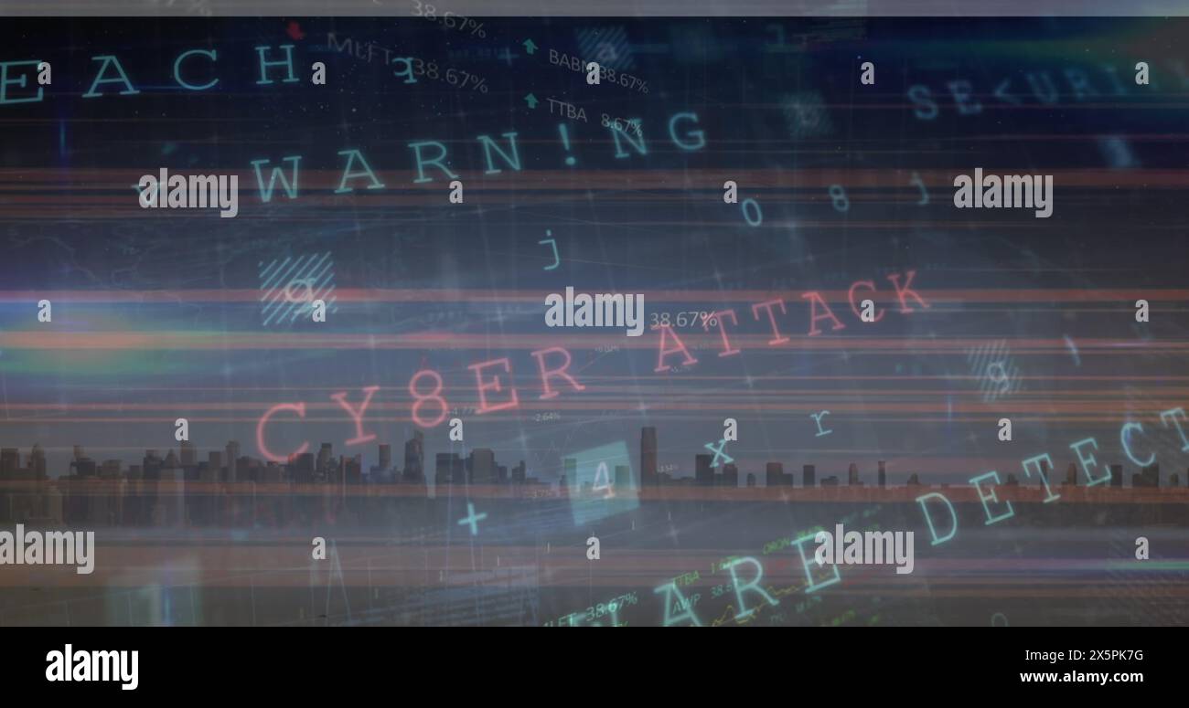 Image of data processing over cityscape Stock Photo