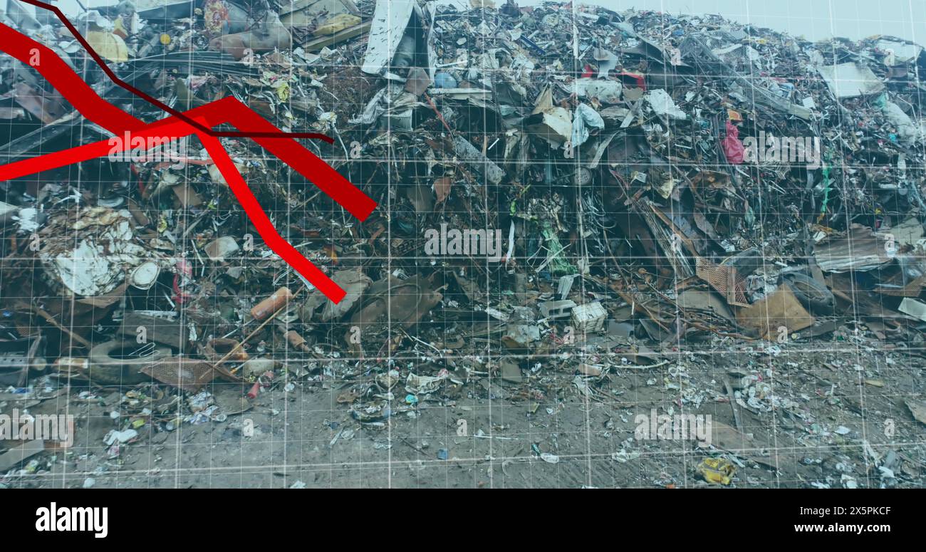 Image of data processing over rubbish dump Stock Photo