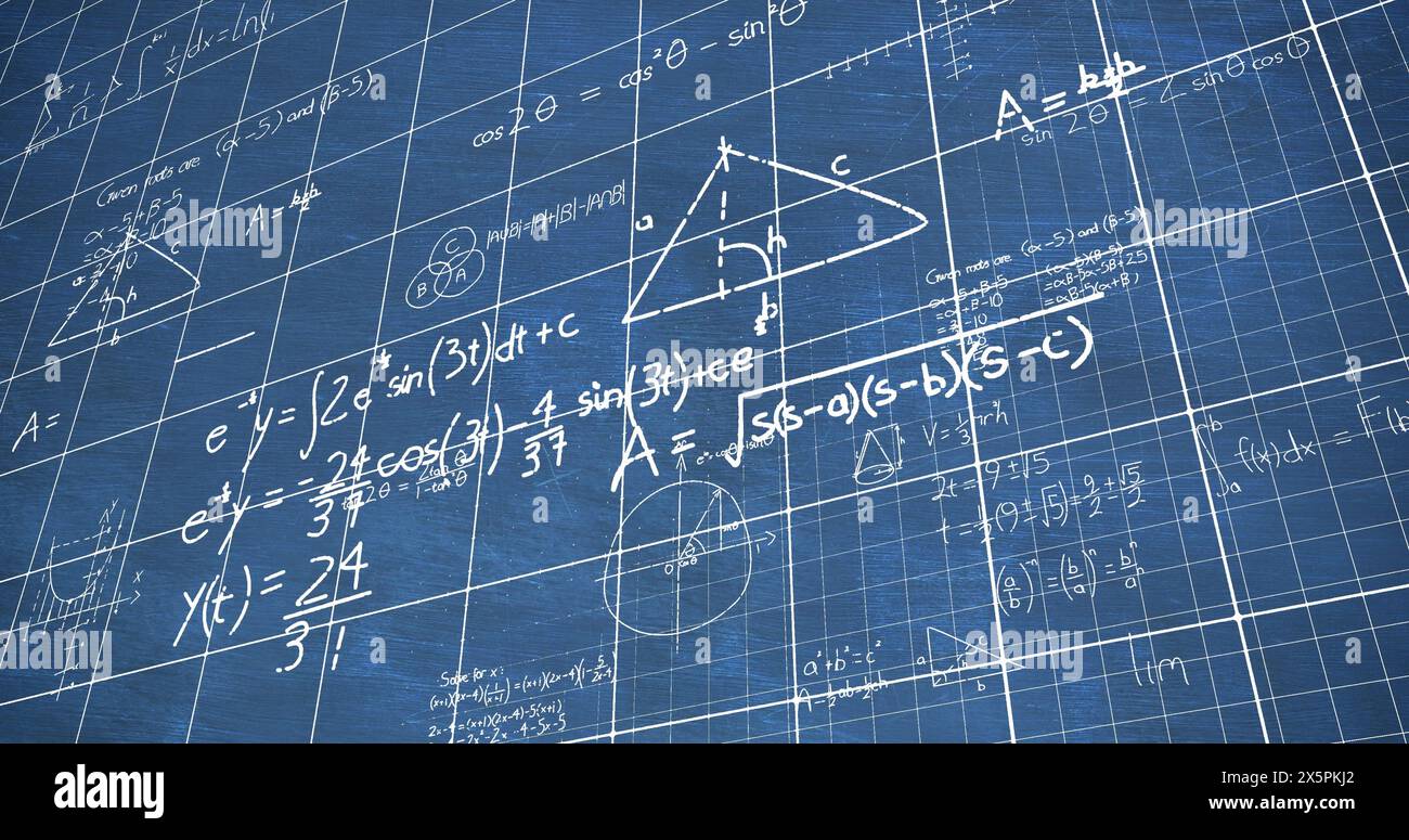 Image of mathematical formulae and data processing Stock Photo