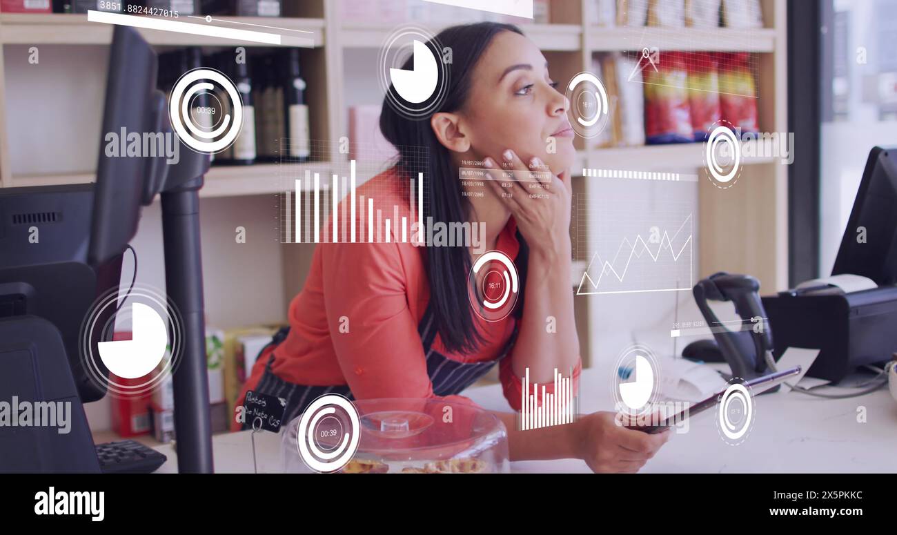 Animation woman tablet over data hi-res stock photography and images ...
