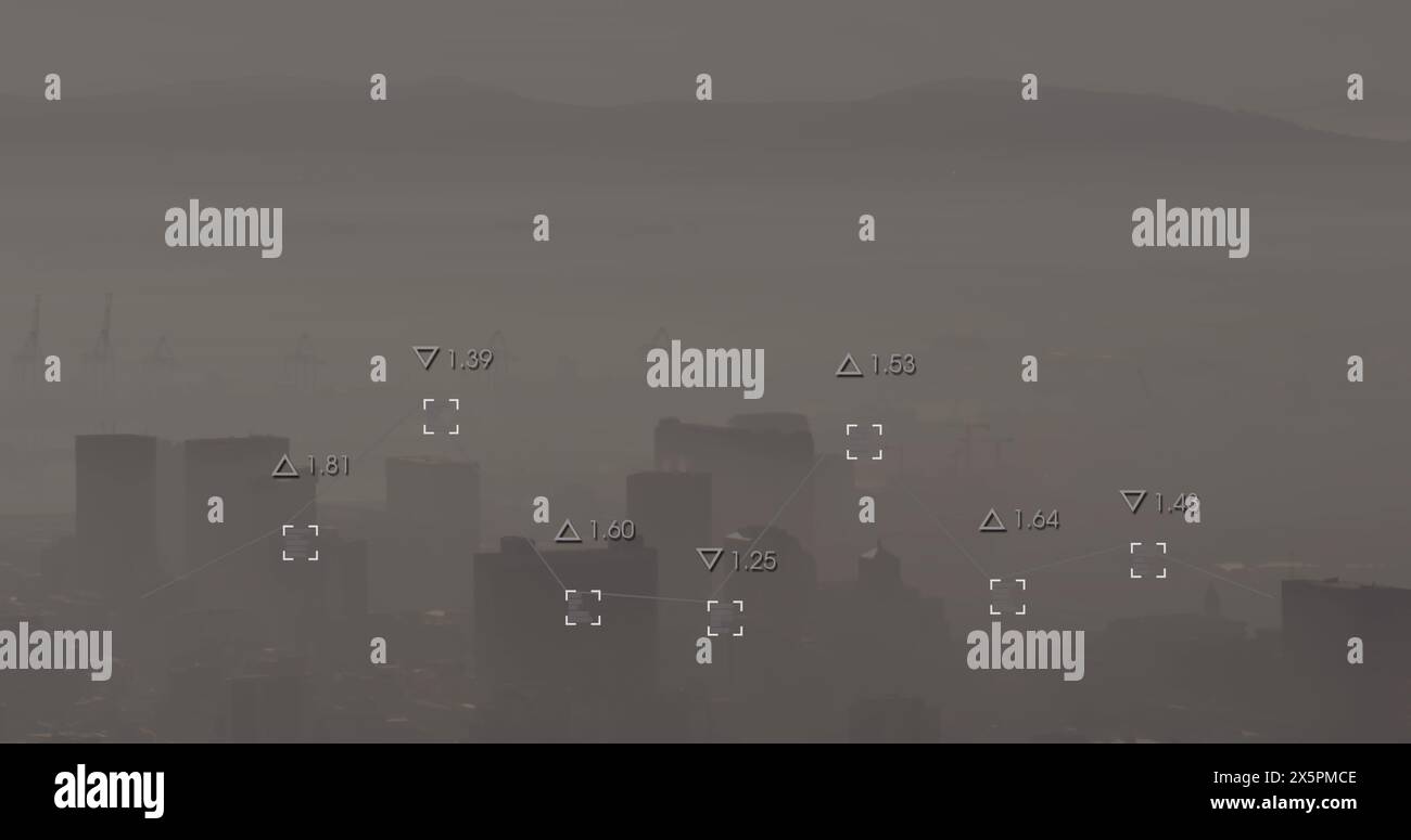Image of data processing against aerial view of cityscape Stock Photo ...