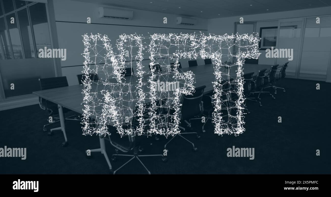 Image of nft text and data processing over office Stock Photo