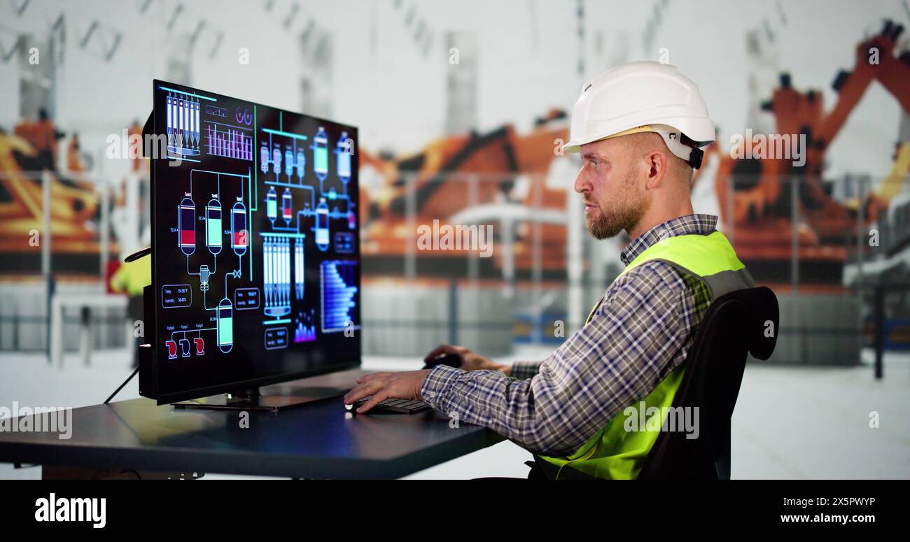 Engineer Operator Using Scada System At Industrial Plant Stock Photo ...