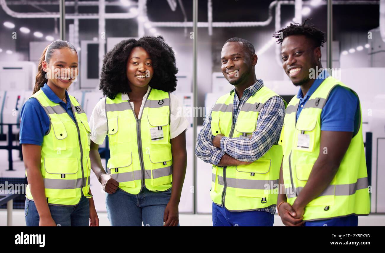 Factory Engineer Team Portraits. Industrial Manufacturing Plant Stock Photo