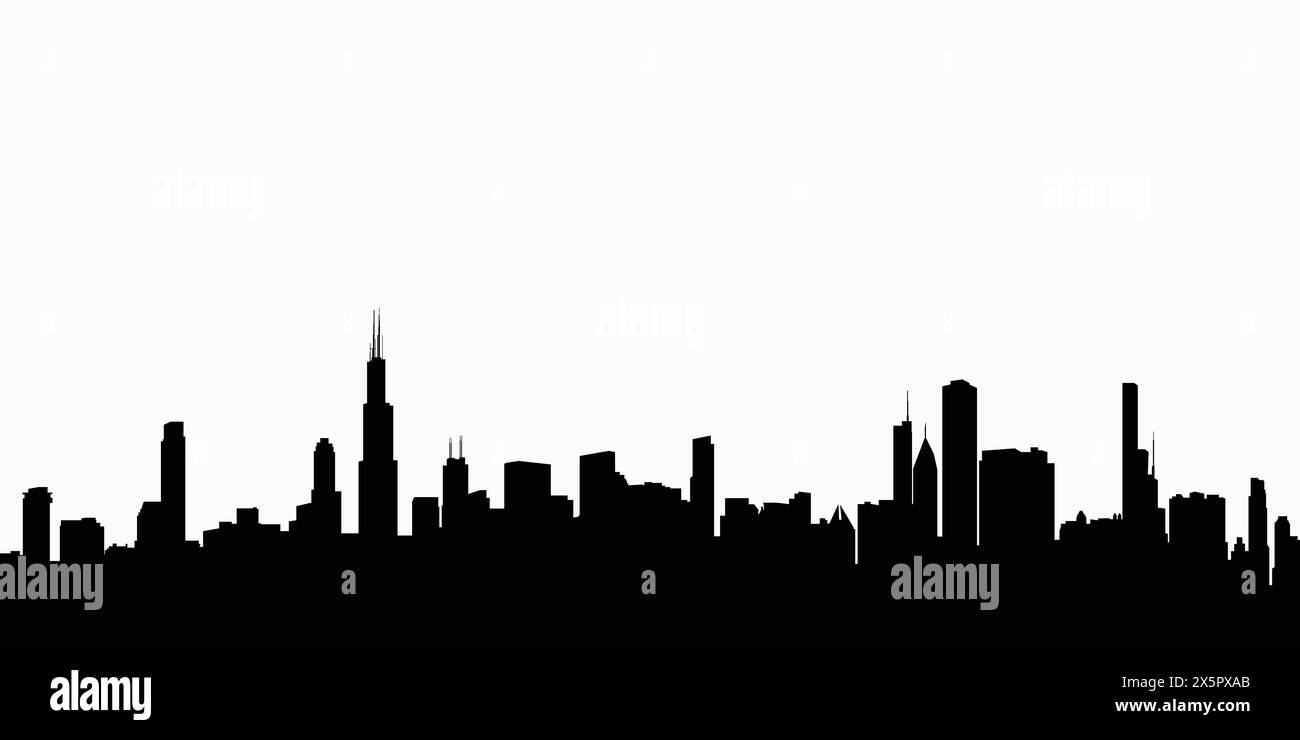Chicago city skyline silhouette illustration Stock Vector