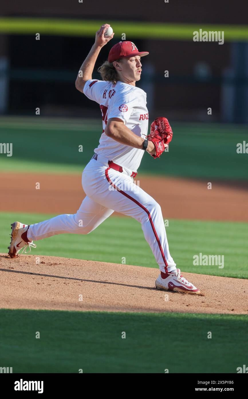 May 10, 2024: Razorback pitcher Hagen Smith #33 prepares to release the ball towards the plate. Arkansas defeated Mississippi State 7-5 in Fayetteville, AR. Richey Miller/CSM Stock Photo