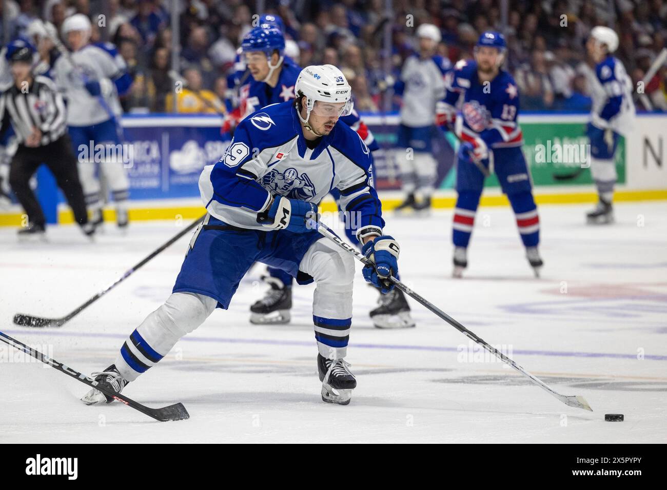 May 10th, 2024: Syracuse Crunch forward Gage Goncalves (39) skates in the first period against the Rochester Americans. The Rochester Americans hosted the Syracuse Crunch in Game 5 of the American Hockey League Northeast Division Semifinals at Blue Cross Arena in Rochester, New York. (Jonathan Tenca/CSM) Credit: Cal Sport Media/Alamy Live News Stock Photo