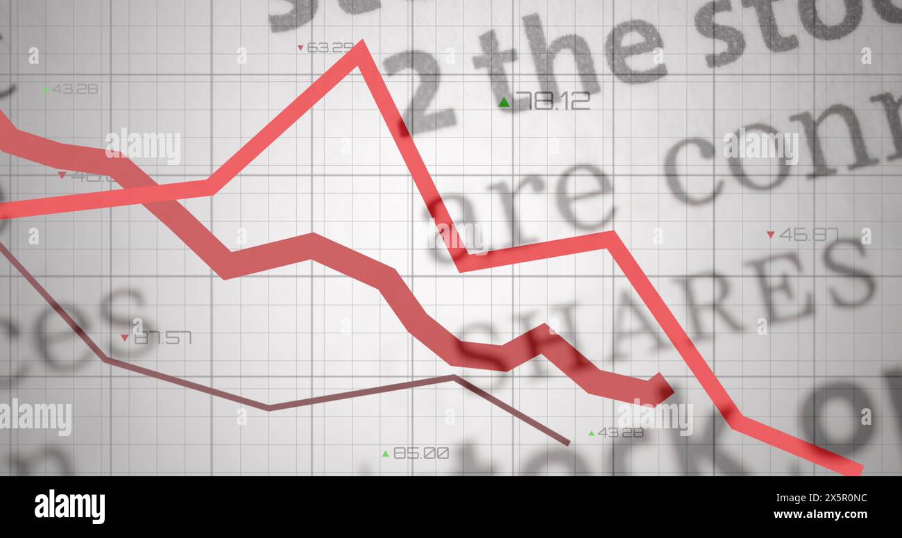 Image of red lines over grid and data processing Stock Photo