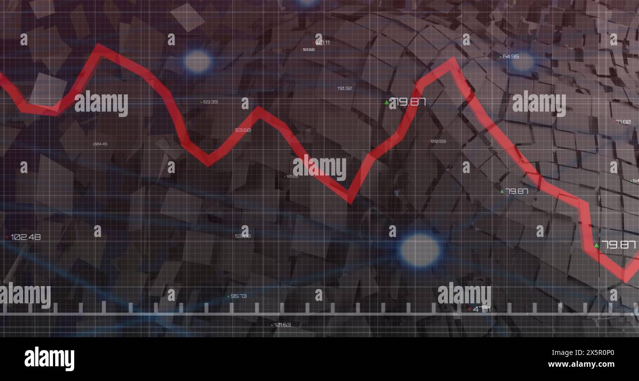 Image of red line over grid and data processing Stock Photo