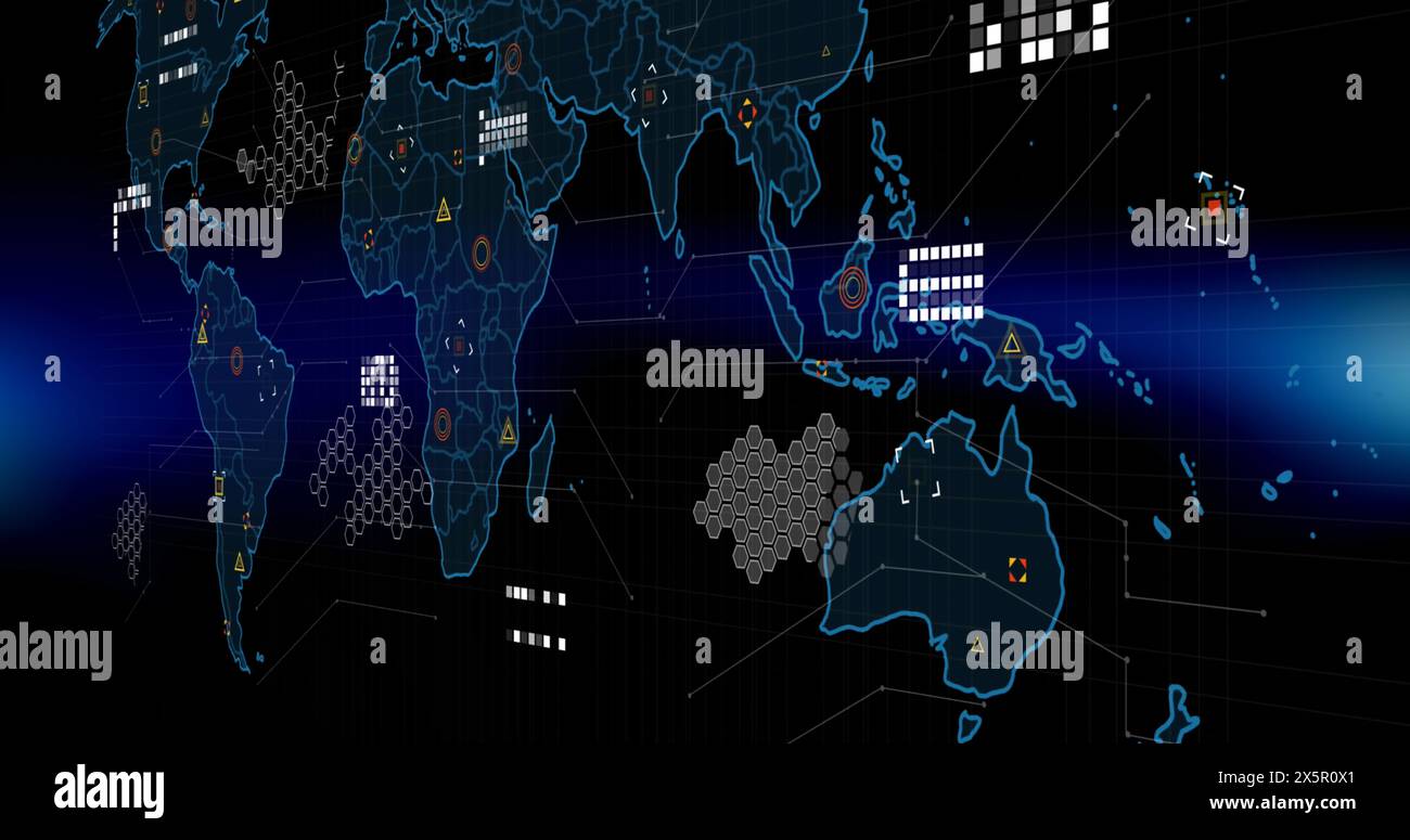 Image of data processing with statistics over world map Stock Photo - Alamy