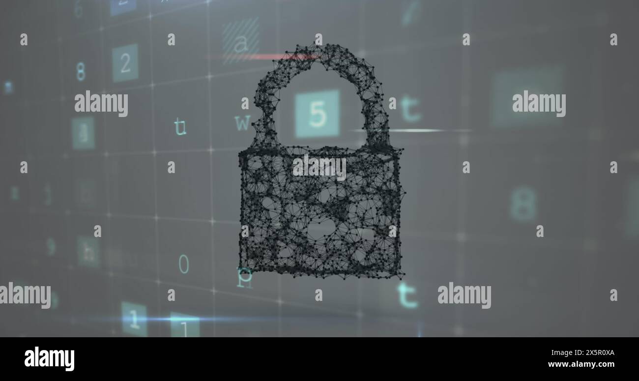 Image of cyberattack text, data processing over security padlock Stock Photo