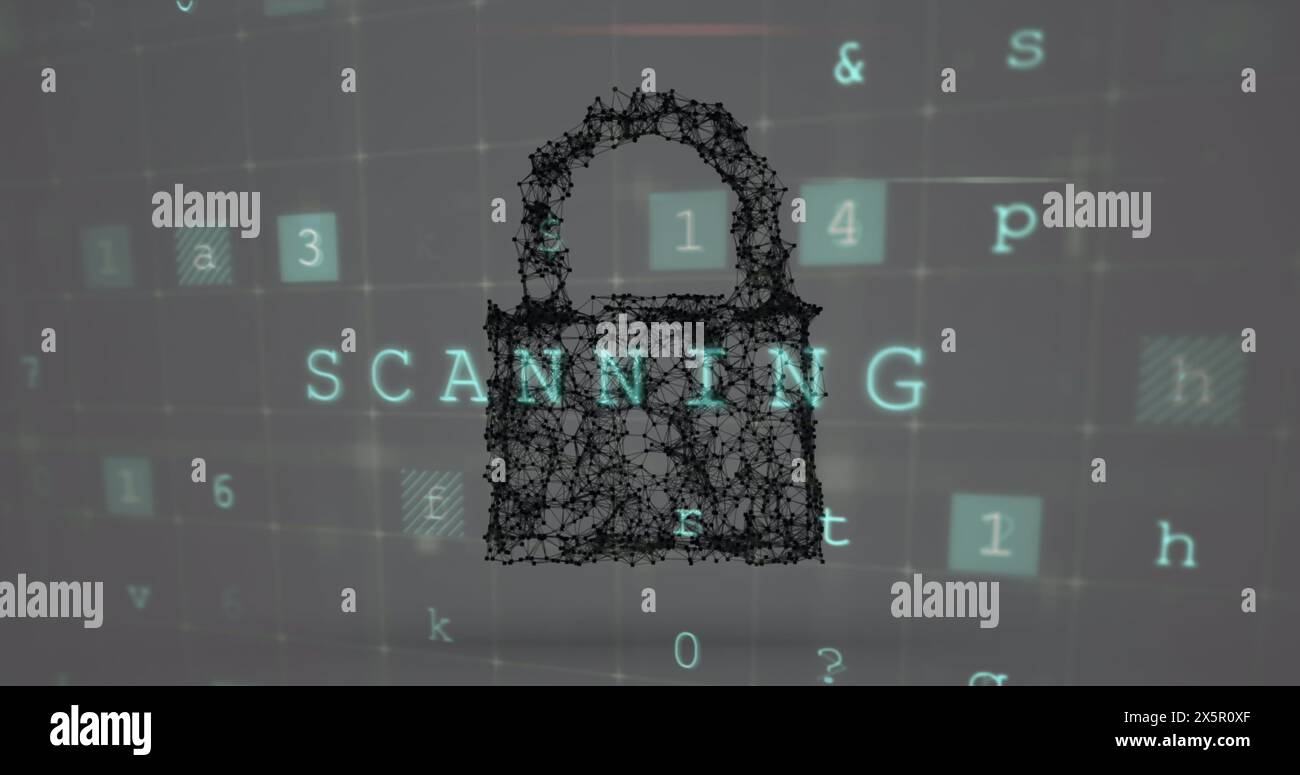 Image of cyberattack text, data processing over security padlock Stock Photo