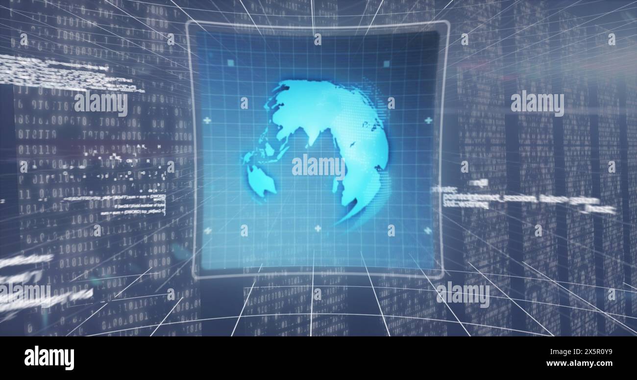 Digital image of multiple screens with data processing against blue ...