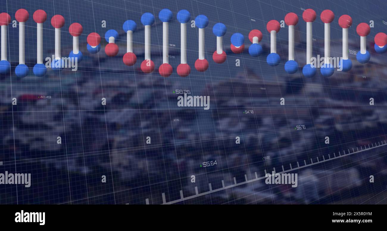Image of graphs, numbers and dna over dark background Stock Photo - Alamy
