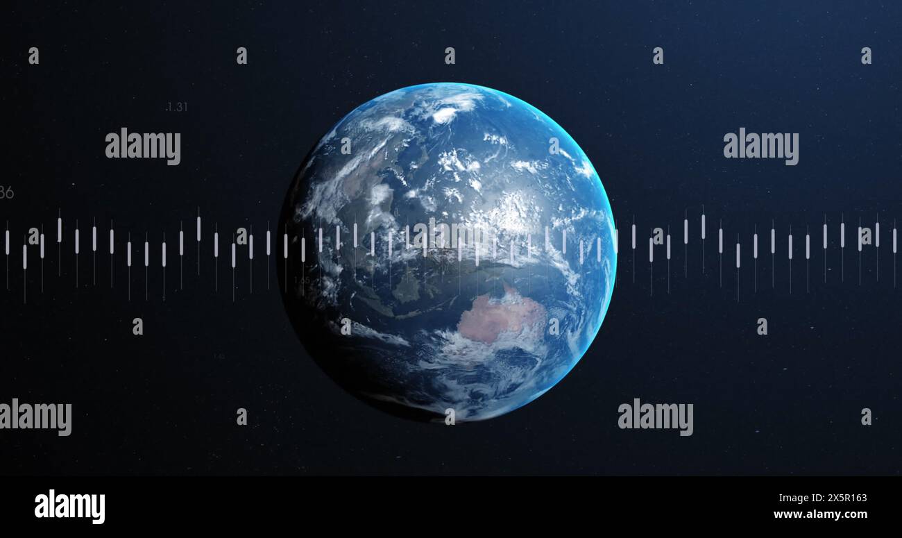 Image of financial data processing over globe Stock Photo