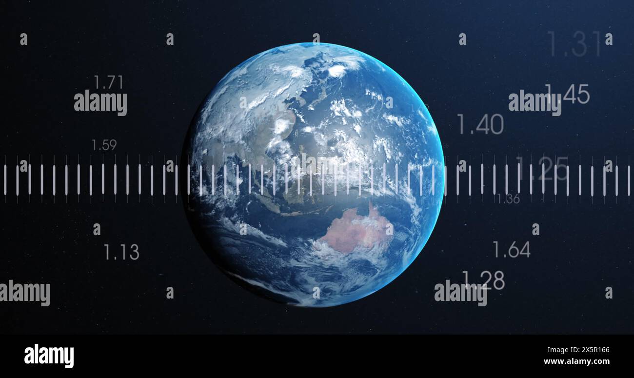 Image of financial data processing over globe Stock Photo