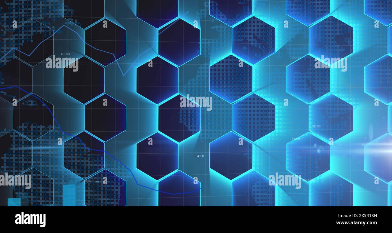Image of data processing over dark background Stock Photo