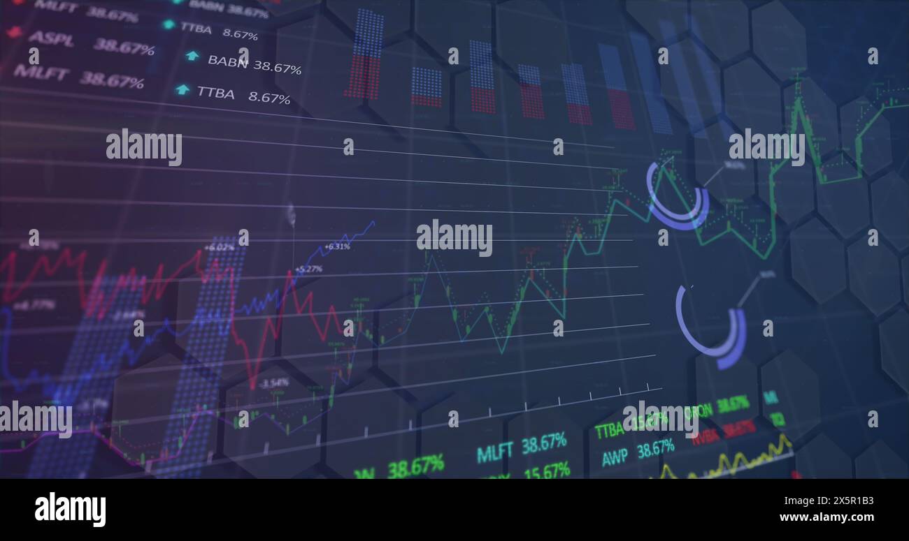 Image of data processing over dark background Stock Photo